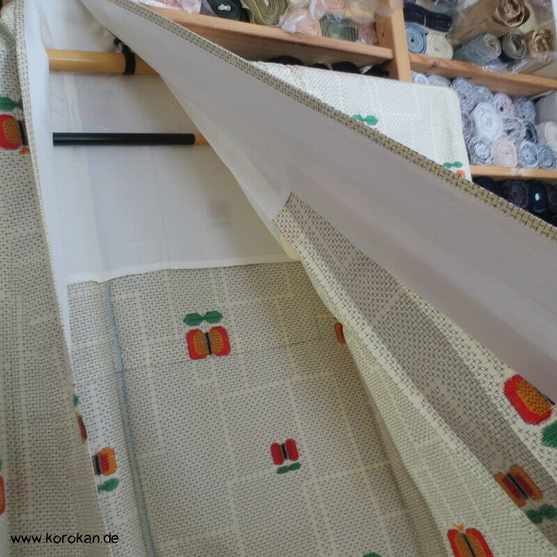 abstrakte Blumen Kasuri Hitoe Komon Tsumugi Seiden Kimono