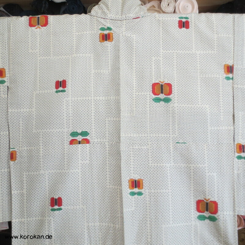 abstrakte Blumen Kasuri Hitoe Komon Tsumugi Seiden Kimono