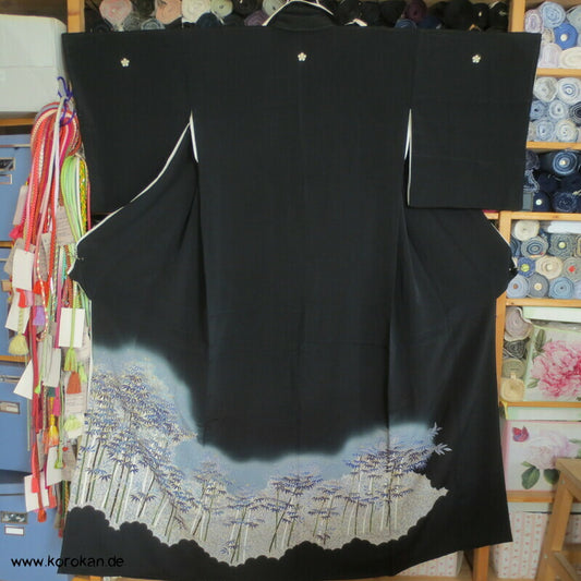 blauer Bambusnachtwald Tomesode Kimono