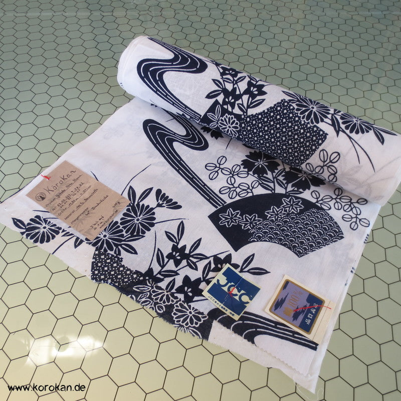 Fächer und Blumen Yukata Kimono Baumwoll Stoff