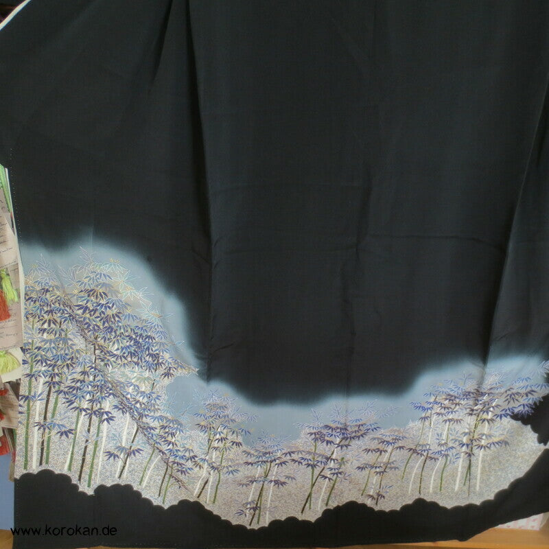 blauer Bambusnachtwald Tomesode Kimono