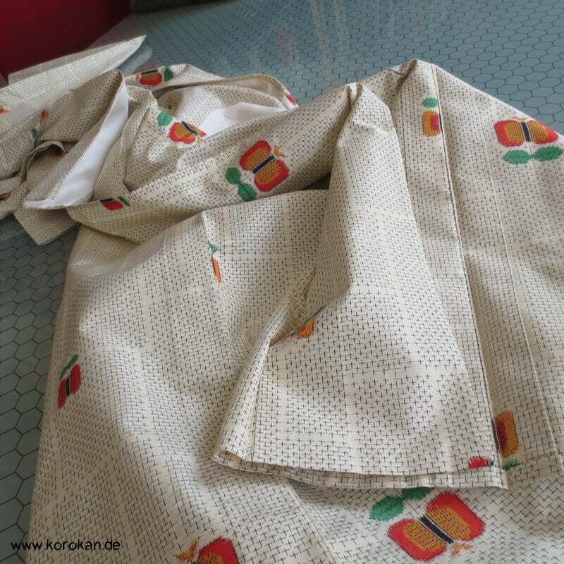 abstrakte Blumen Kasuri Hitoe Komon Tsumugi Seiden Kimono