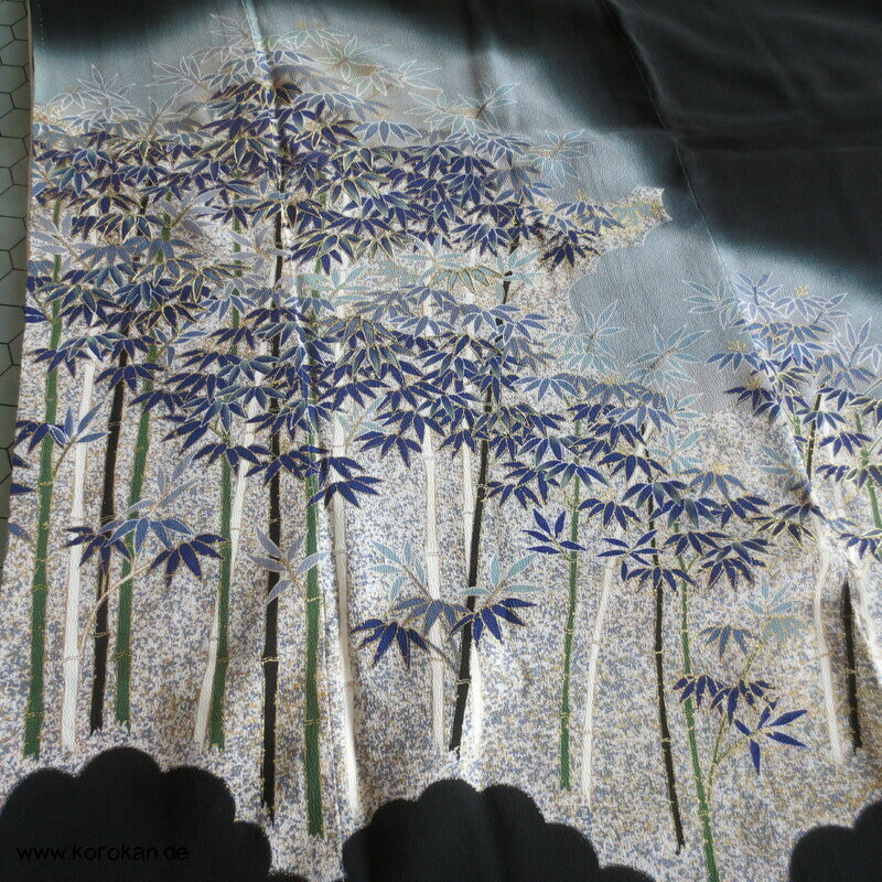 blauer Bambusnachtwald Tomesode Kimono