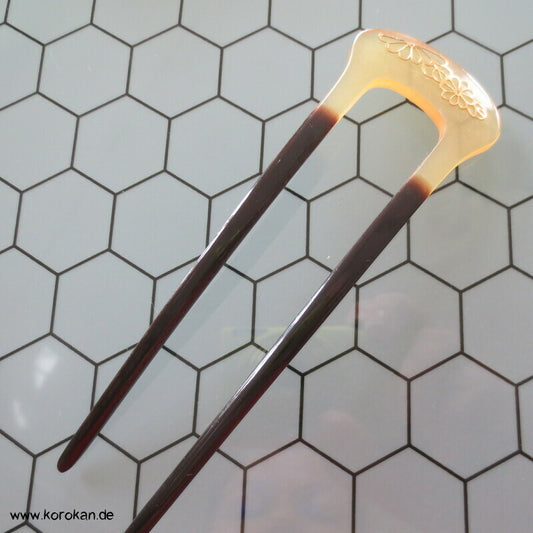 antike japanische Hornhaarnadel mit Kinmakie Chrysanthemen