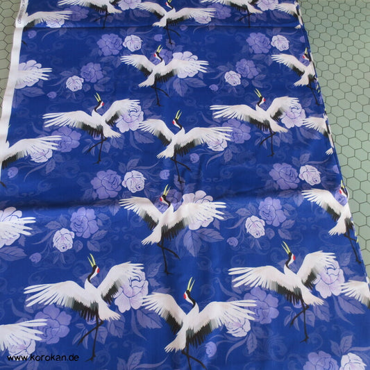 Kraniche auf Rosen blauer dicker Baumwollstoff