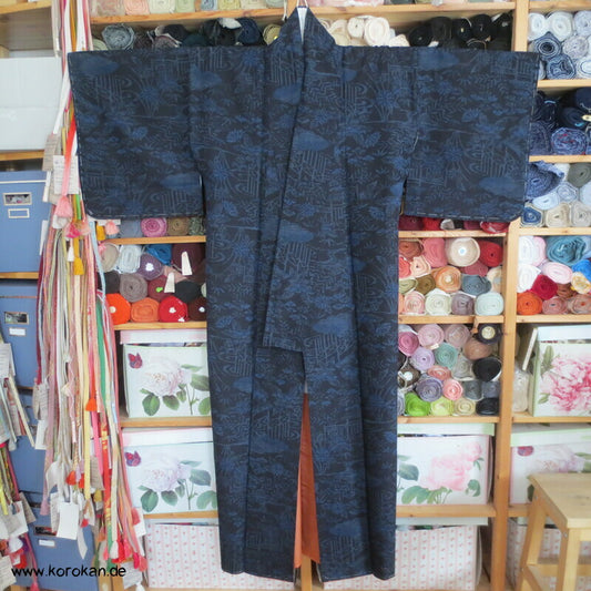 Bambus, Wolke, Kiku Kasuri Tsumugi Seiden Kimono