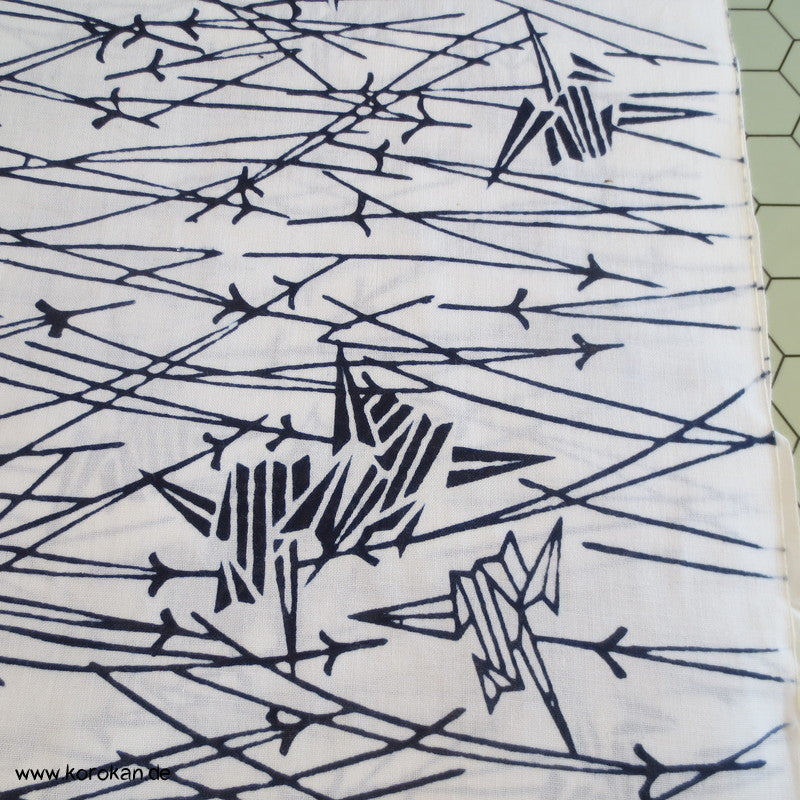 Piniennadeln und Origami Kraniche Yukata Baumwoll Stoffrest