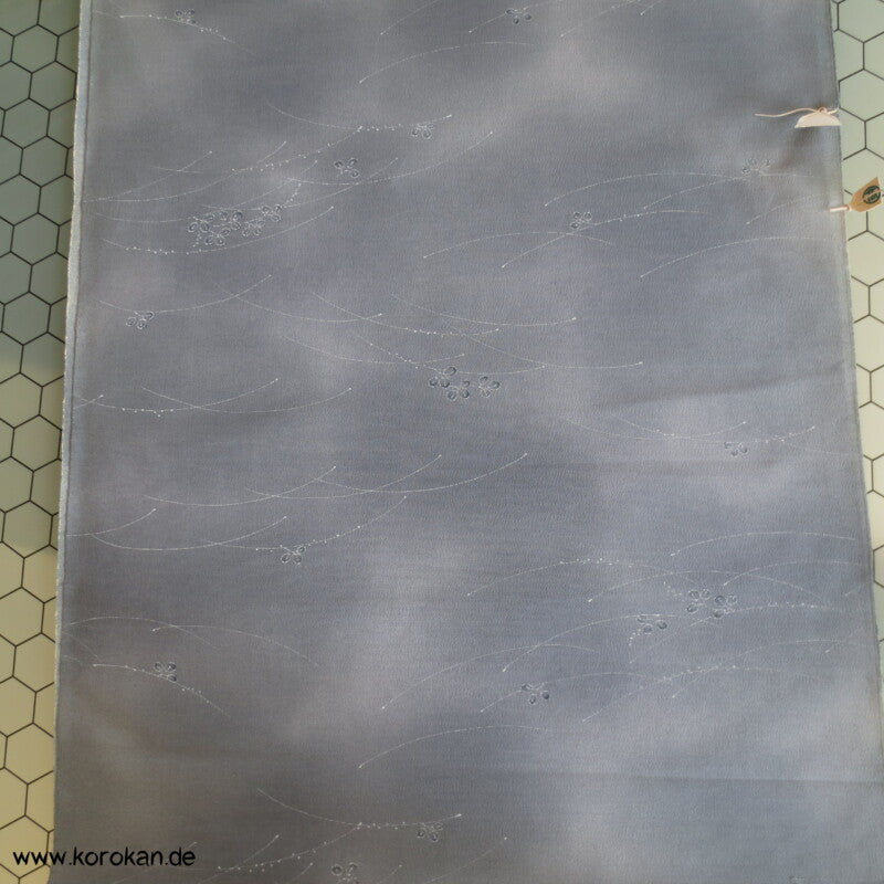 Blättchen in blaugrau Wolle/ Seide Kimono Stoff