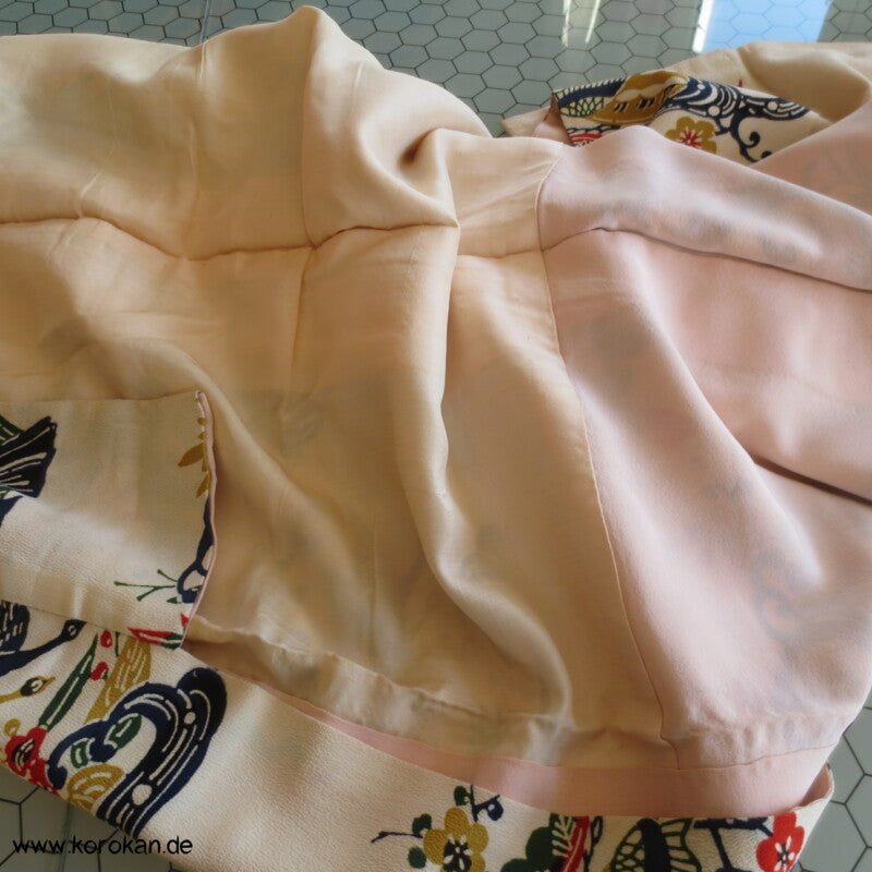 Japan Bingata Block Druck Primärfarben Seidencrepe Komon Kimono