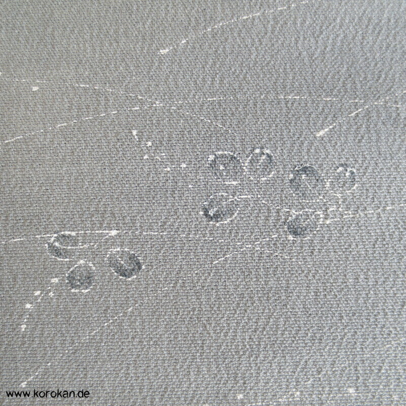 Blättchen in blaugrau Wolle/ Seide Kimono Stoff