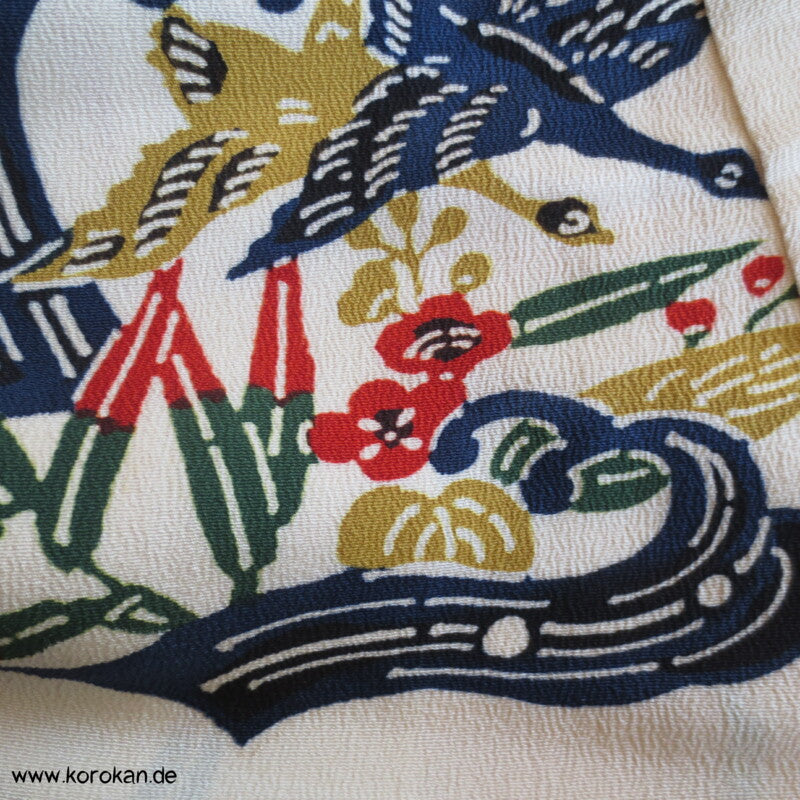 Japan Bingata Block Druck Primärfarben Seidencrepe Komon Kimono