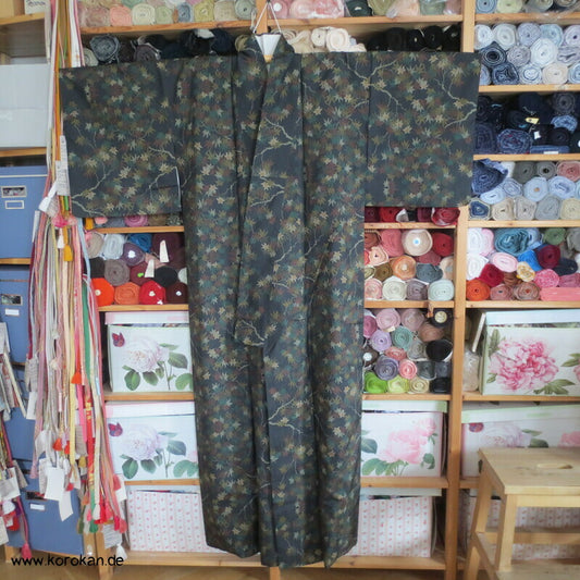 bunte Ahornblätter Kasuri Tsumugi Seiden Kimono
