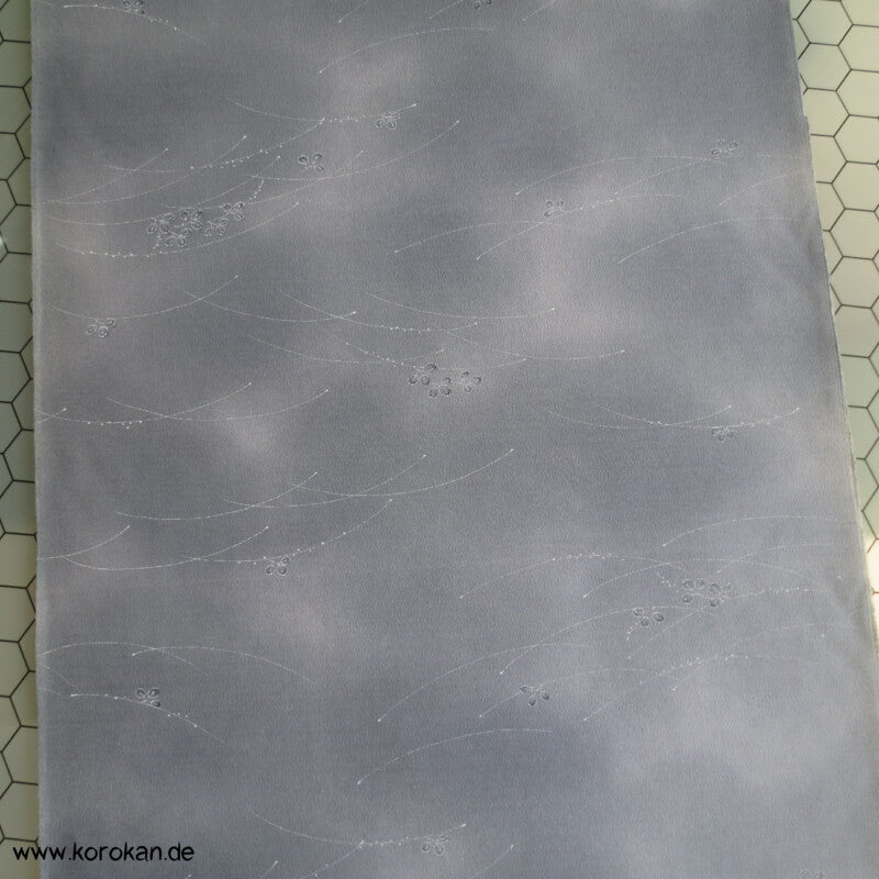 Blättchen in blaugrau Wolle/ Seide Kimono Stoff