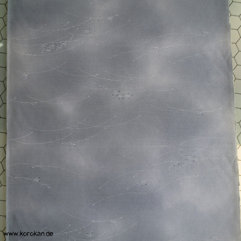 Blättchen in blaugrau Wolle/ Seide Kimono Stoff