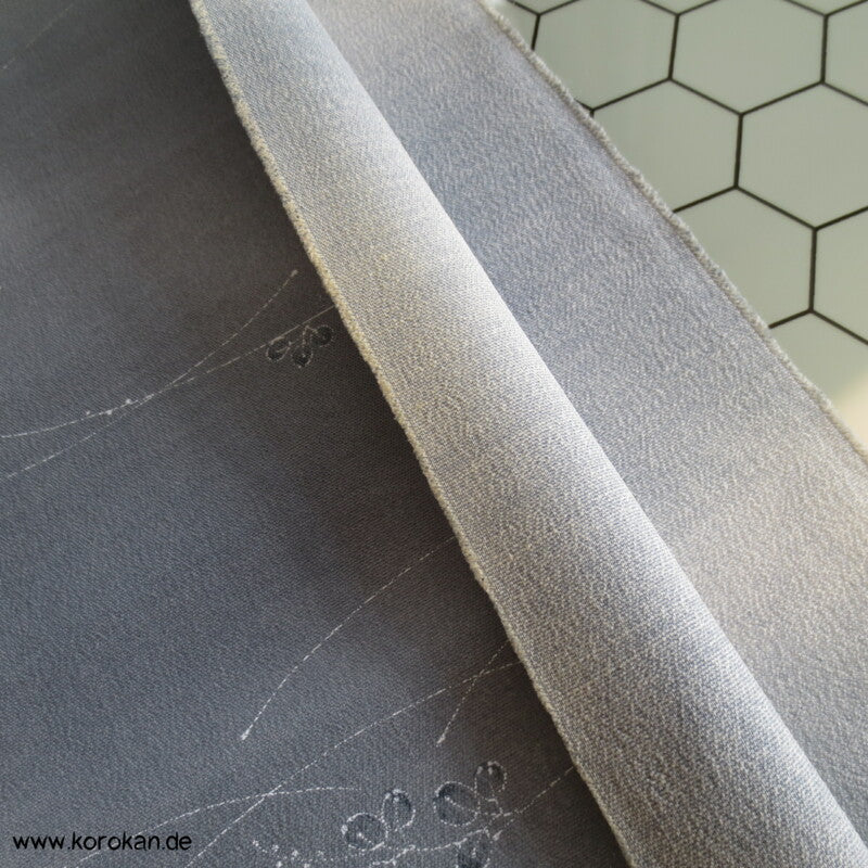 Blättchen in blaugrau Wolle/ Seide Kimono Stoff