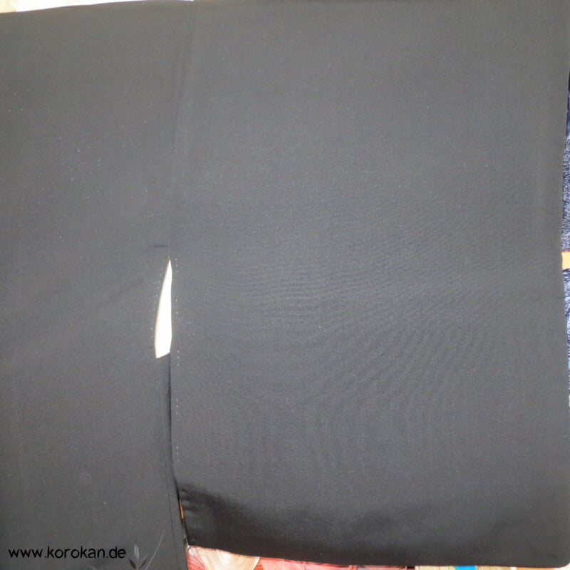 Stickereizweige auf schwarz Haori Kimono Jacke, mit Himo