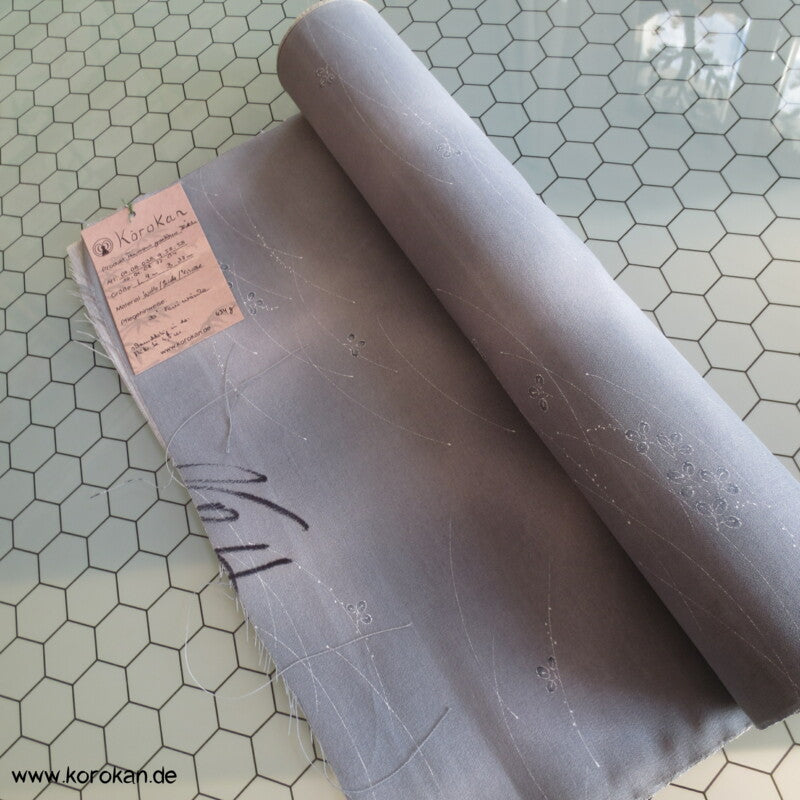 Blättchen in blaugrau Wolle/ Seide Kimono Stoff