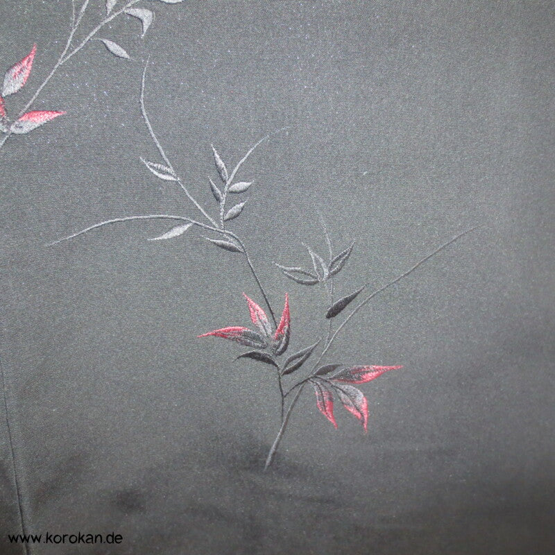 Stickereizweige auf schwarz Haori Kimono Jacke, mit Himo
