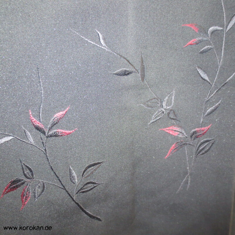Stickereizweige auf schwarz Haori Kimono Jacke, mit Himo