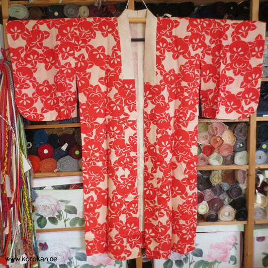 antiker japanischer Juban Unterkimono Tachibana Druck Seidendamast