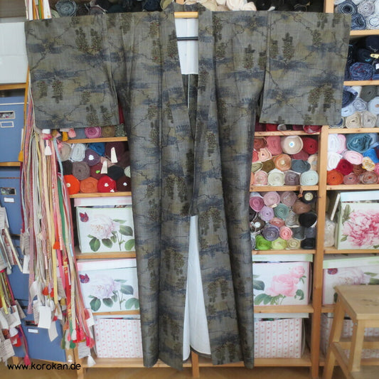 Kasuri Wisteria Hitoe Seiden Tsumugi Kimono