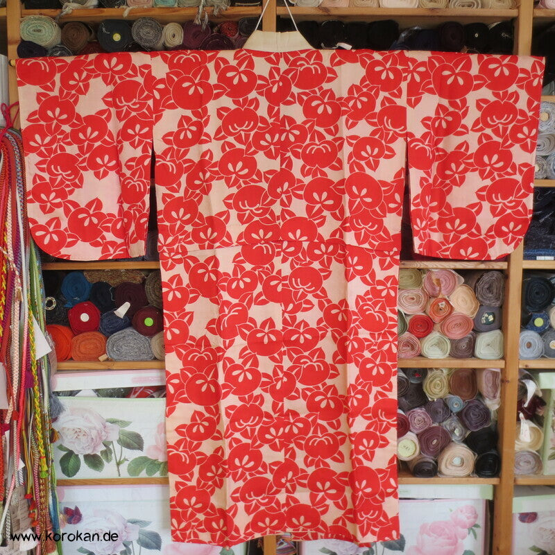 antiker japanischer Juban Unterkimono Tachibana Druck Seidendamast