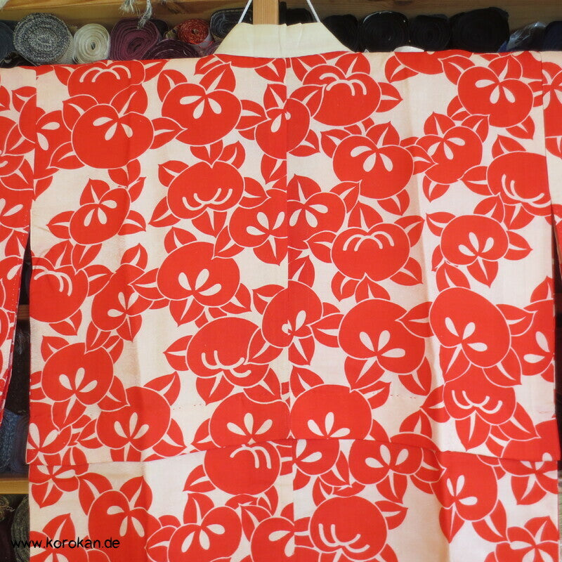 antiker japanischer Juban Unterkimono Tachibana Druck Seidendamast