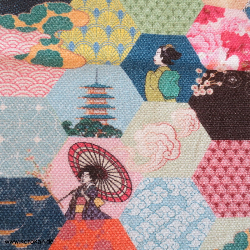 grob gewebte Baumwolle japanische Motive in kleinem Kikko