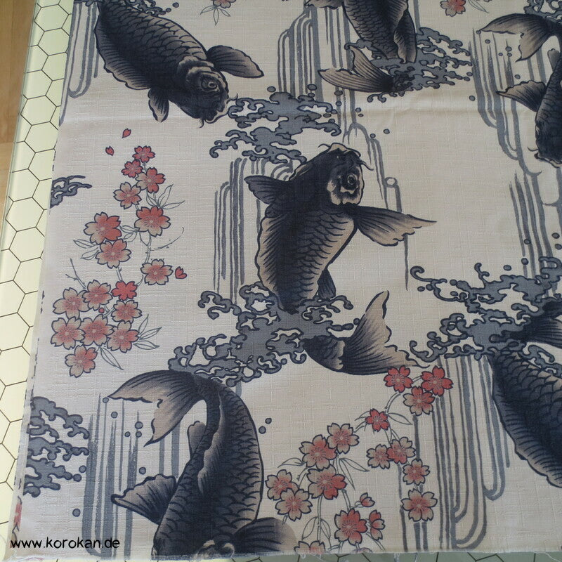 springende japanische Koi Karpfen schwerer Baumwollstoff
