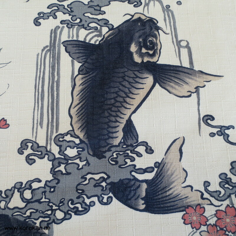 springende japanische Koi Karpfen schwerer Baumwollstoff