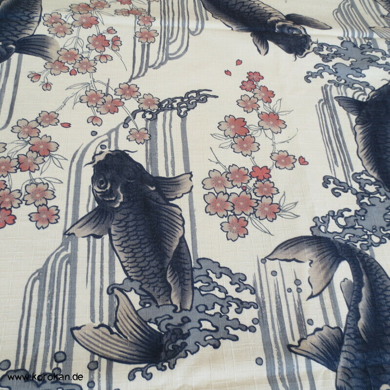 springende japanische Koi Karpfen schwerer Baumwollstoff