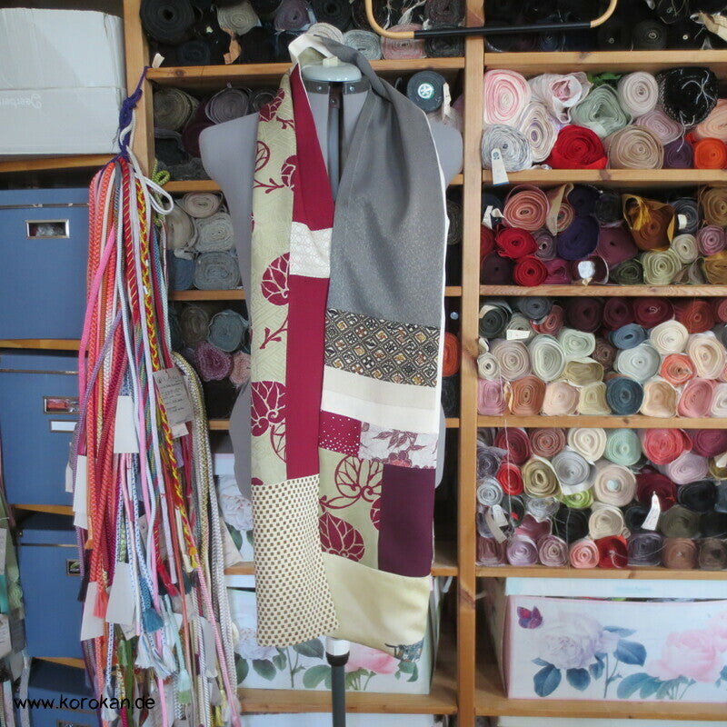 Patchwork Upcycling japanische Kimono Seiden Schal