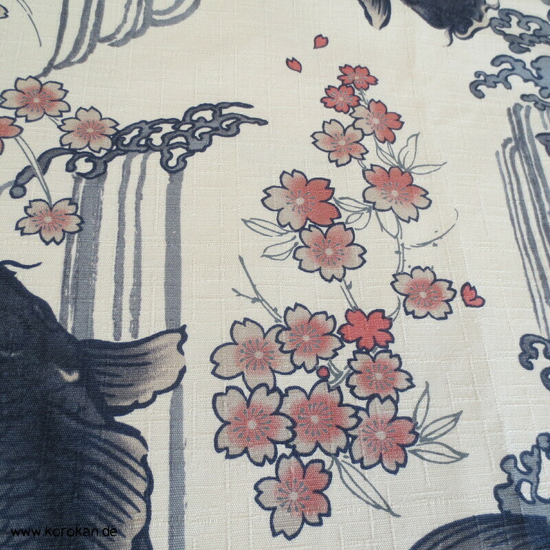 springende japanische Koi Karpfen schwerer Baumwollstoff