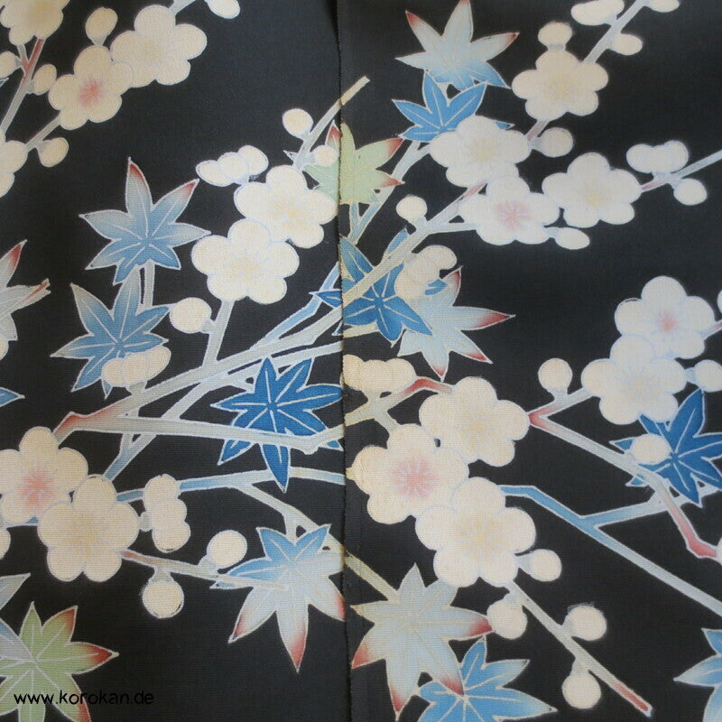 blaue Blütenzweige Crepe Seide Haori Tanmono Kimono Stoffrolle