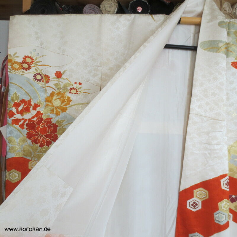 Nebelschwaden mit japanischen Mustern Seidendamast Furisode Kimono