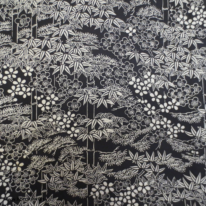 Bambusmuster auf schwarz Seidencrepe Hitoe Komon Kimono
