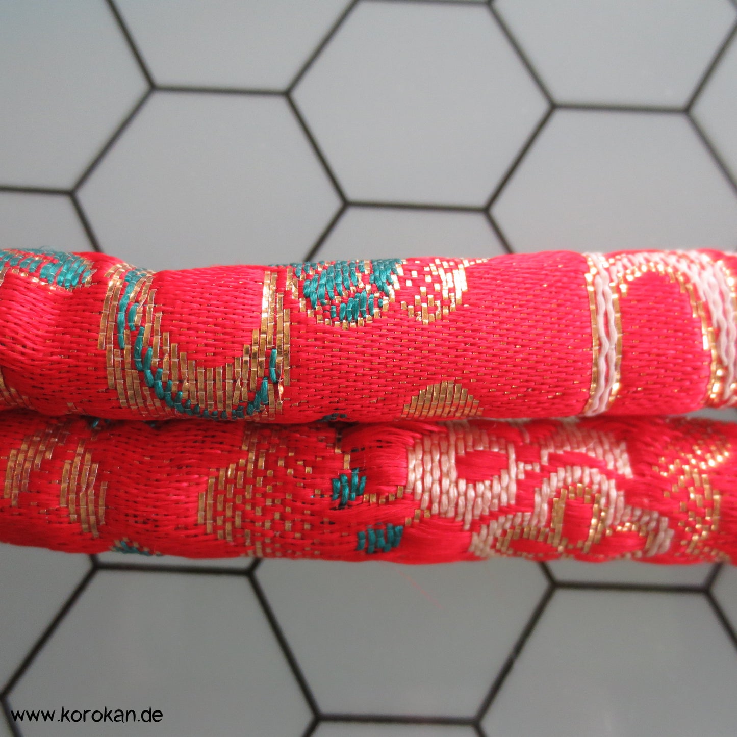 Marukuge, orangene Seide mit Goldlurex, Vintage