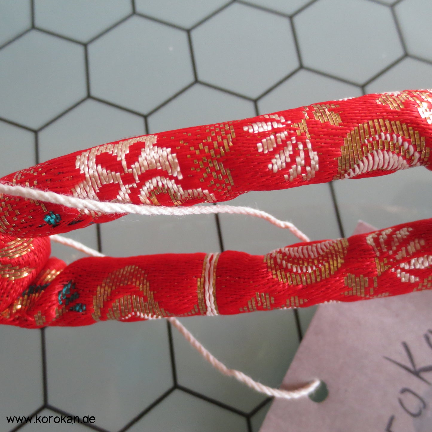 Marukuge, orangene Seide mit Goldlurex, Vintage