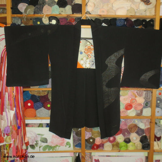 Urushi Blumenkugeln Haori (Abend - ) Seidenbrokat Kimono Jacke, buntes Futter