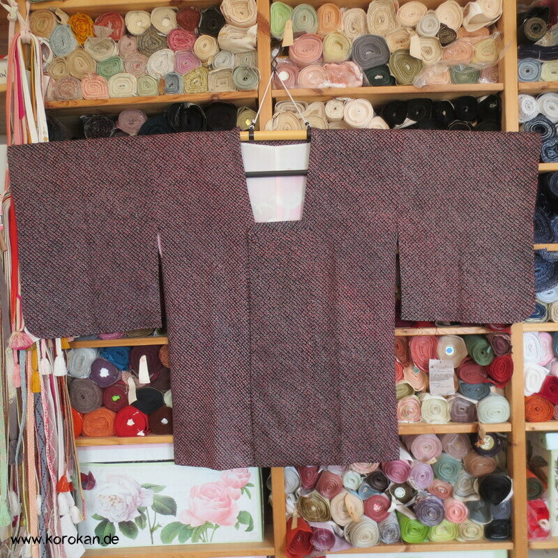 Full Shibori Seide Michiyuki Kimono Jacke, rot schwarz