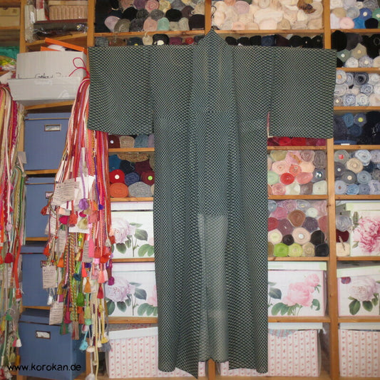 Mitsukoshi Hitoe Netzmuster auf petrol Rho Seiden Kimono