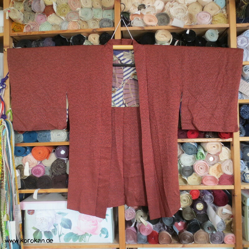 petrol Punktblumen auf zimt Seidendamast Haori