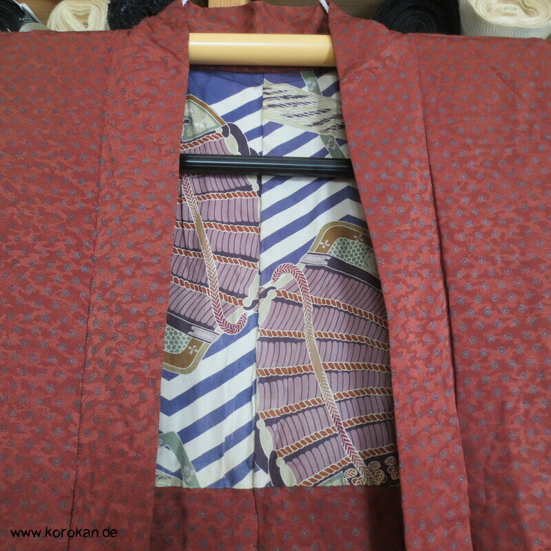 petrol Punktblumen auf zimt Seidendamast Haori