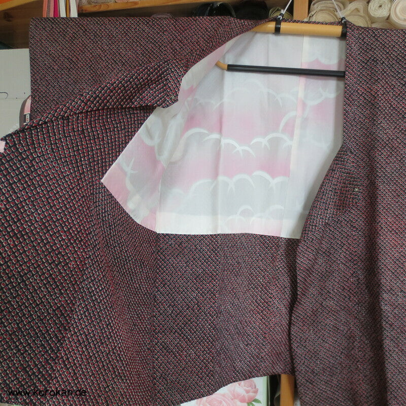 Full Shibori Seide Michiyuki Kimono Jacke, rot schwarz