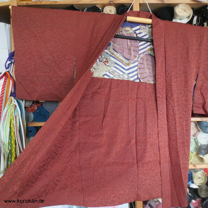 petrol Punktblumen auf zimt Seidendamast Haori