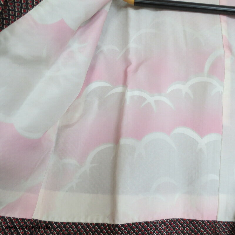 Full Shibori Seide Michiyuki Kimono Jacke, rot schwarz