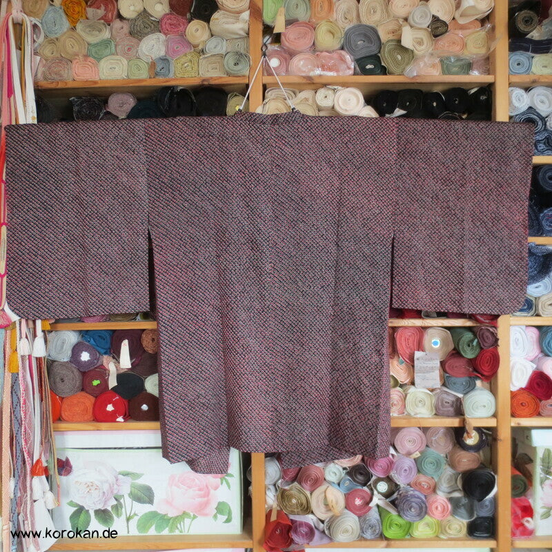 Full Shibori Seide Michiyuki Kimono Jacke, rot schwarz