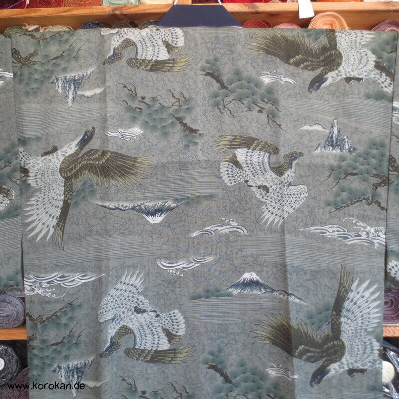Männer Juban Unterkimono, Wollmuslin, Jagdfalken