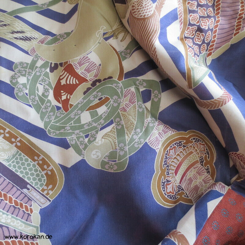 petrol Punktblumen auf zimt Seidendamast Haori