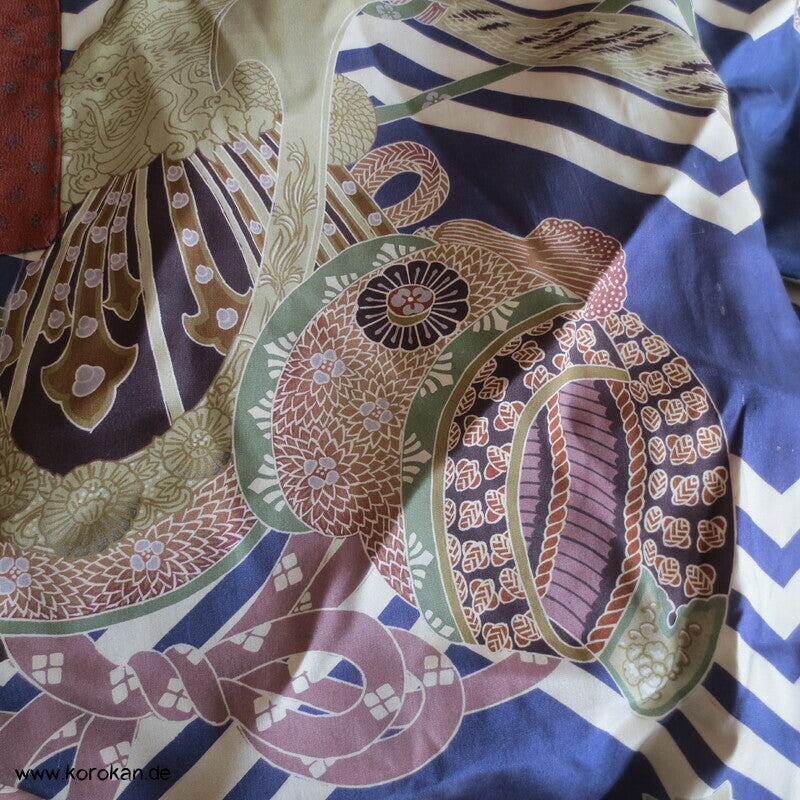 petrol Punktblumen auf zimt Seidendamast Haori